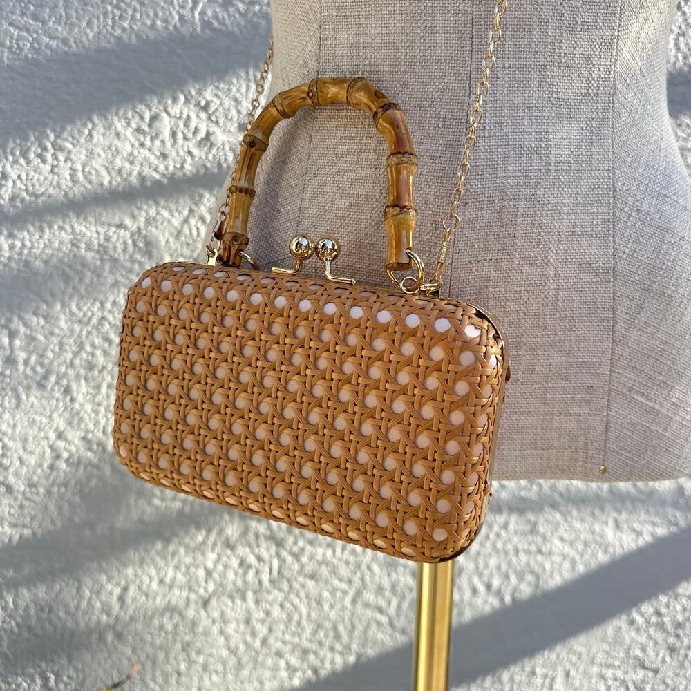 Cane Rattan Clutch with Bamboo Handle and Chain Strap - Picture 4 of 7